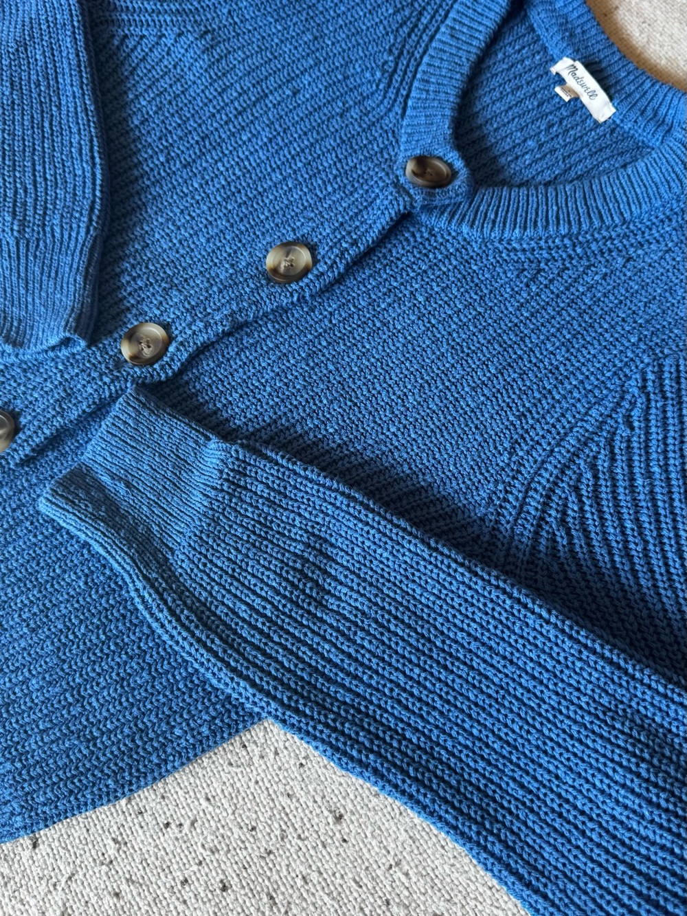 Madewell Women’s Blue Chunky Ribbed Cotton Cardigan Sweater Size L Button Front